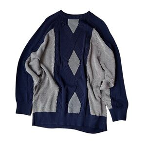 Men's Navy Crewneck Sweater with Light Gray Diamond Panels